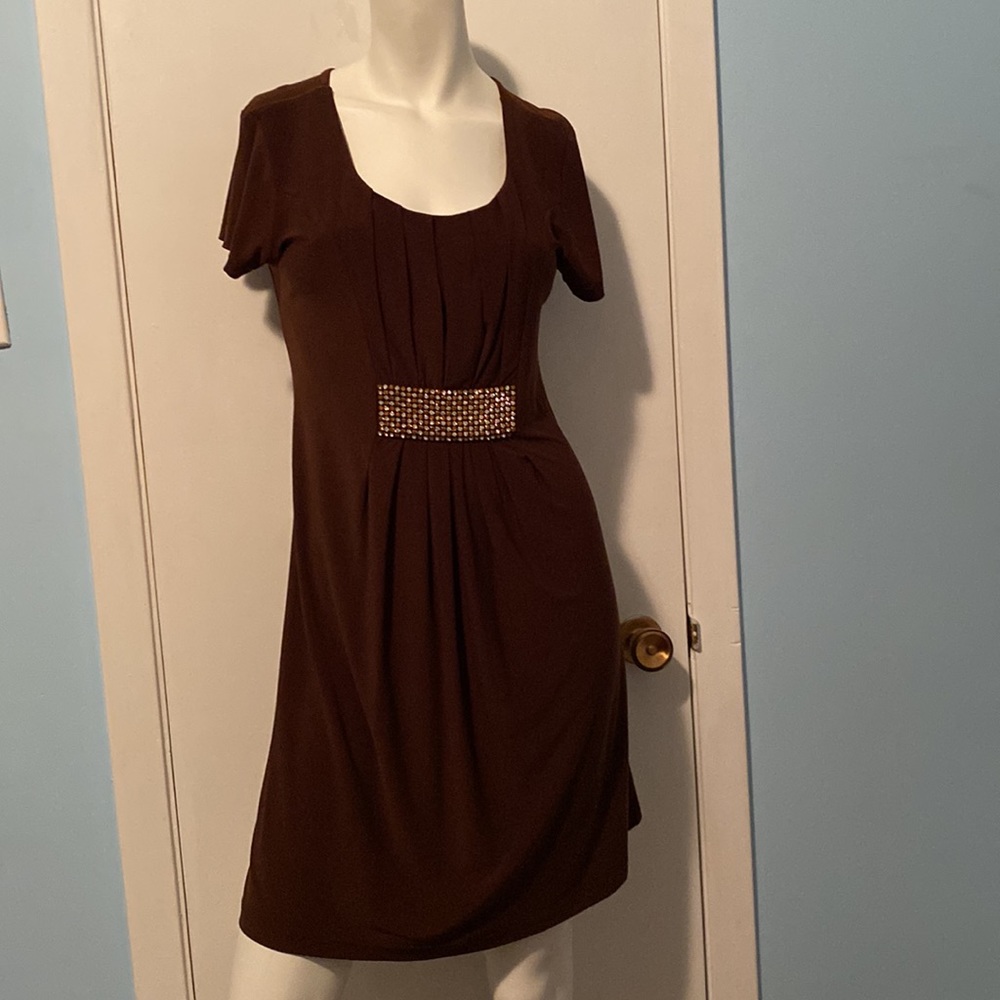 DJ Summers brown Empire Waist Dress w/ beautiful crystals accentuating the waist
